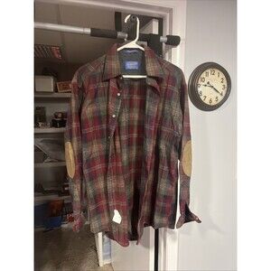 Vintage Pendleton Wool Flannel Men’s M Leather Elbow Patches USA Maroon